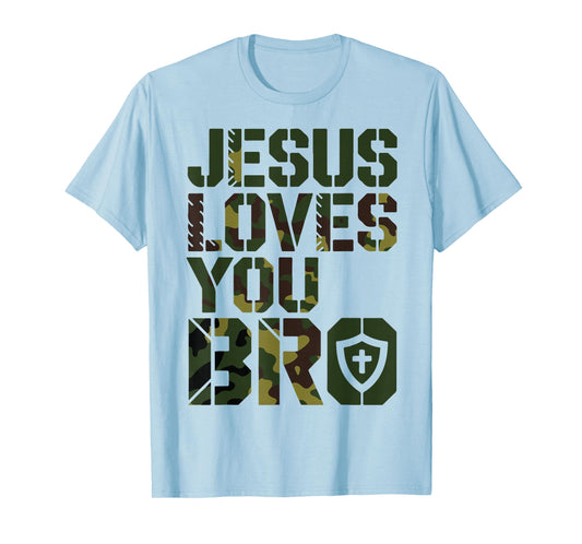 Camo Jesus Loves You Bro Funny Christian Humor Religious T-Shirt