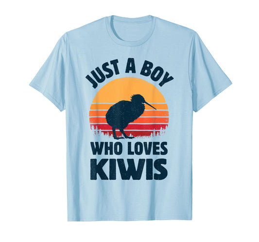 Kiwi Just A Boy Who Loves Kiwis Bird Retro Vintage Sunset T-Shirt