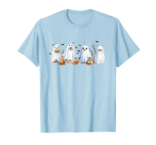 Funny Pumpkin Penguin Ghost Halloween Penguin Lover Womens T-Shirt