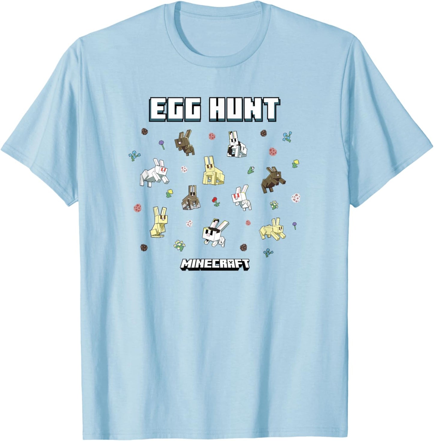 Minecraft Easter Egg Hunt Jumping Rabbits Eggs And Flowers T-Shirt