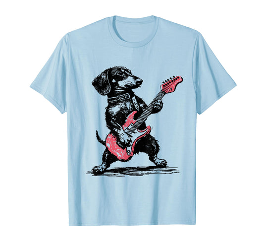 Vintage Dachshund Weenie Playing Guitar Funny Dog Rocker T-Shirt