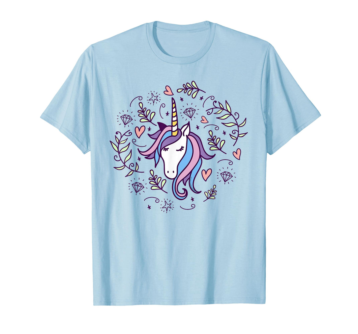 Unicorn with Pink Hearts and Diamonds Magical Unicorn T-Shirt