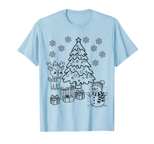 Merry Christmas Tree Snowman XMAS DIY Kids Coloring T-Shirt