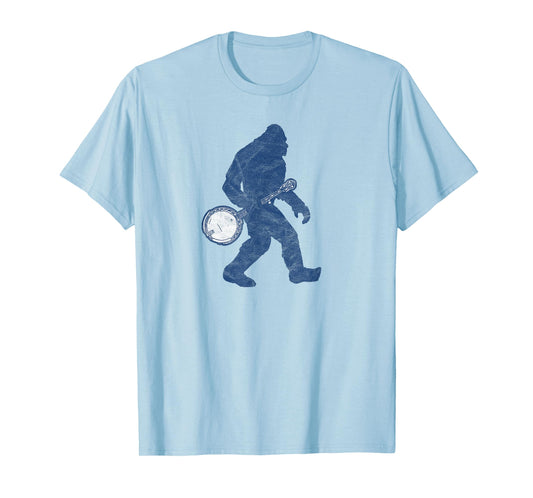 Bigfoot & Banjo - Sasquatch Silhouette Retro Bluegrass T-Shirt