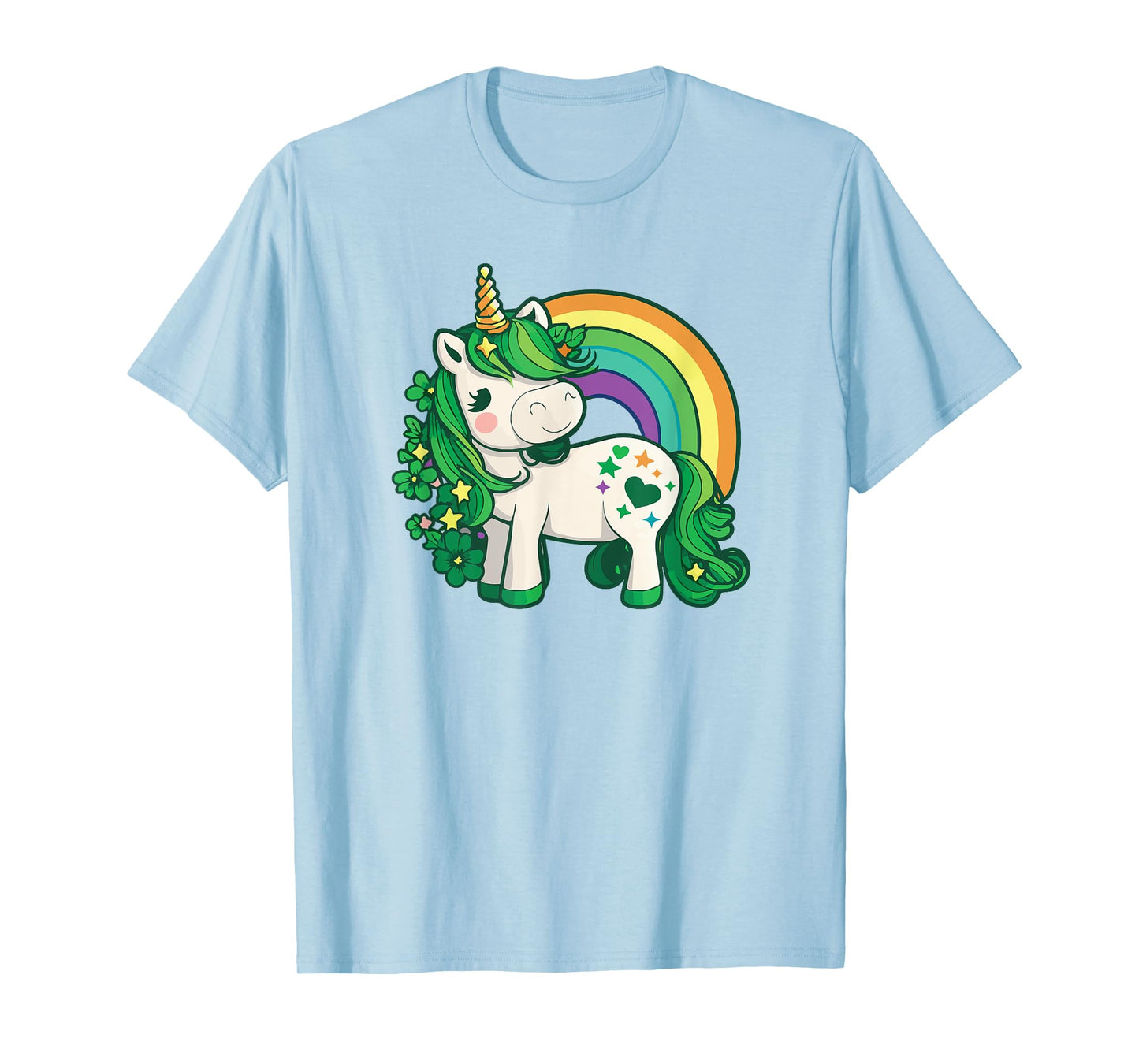 Unicorn St Patricks Day Rainbow / Green Clovers Kawaii Cute T-Shirt