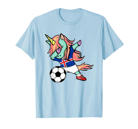 Dabbing Unicorn Soccer Iceland Jersey Icelandic Football Tee T-Shirt