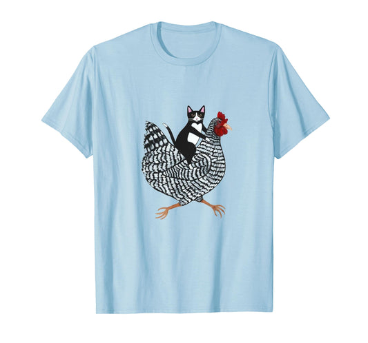Cat on a Chicken T-Shirt - Unisex-Adults, Black, Medium, Short Sleeve, Animal Print, Classic Fit