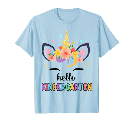 Hello Kindergarten Girl First Day Back School Unicorn Kids T-Shirt
