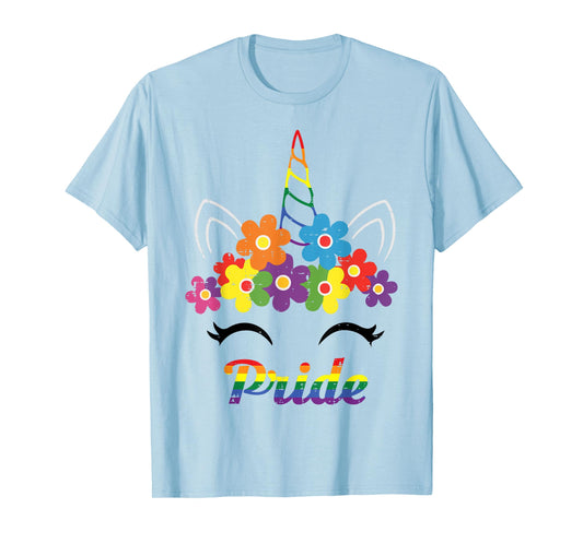 Gay Pride Month Unicorn Face LGBTQ Ally Rainbow Women Girls T-Shirt