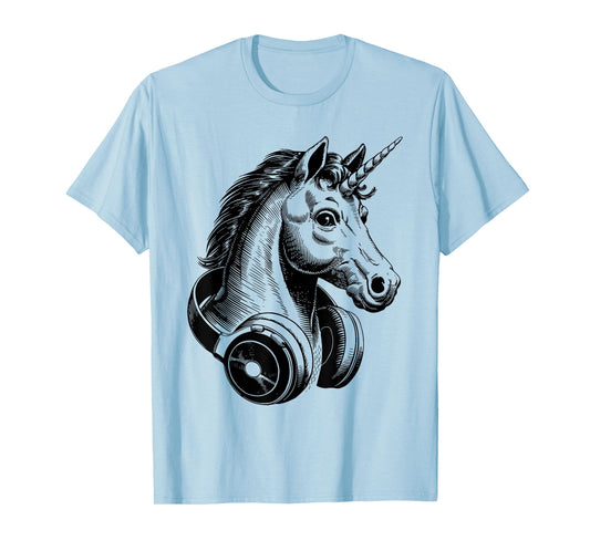 Cute Vintage Unicorn Lover Headphones Mythology Design T-Shirt