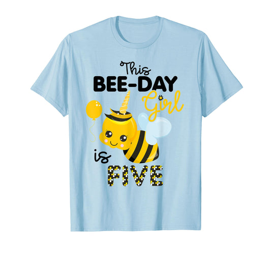 5th Birthday Girl Bee Themed 5 Year Old Bday Matching Party T-Shirt