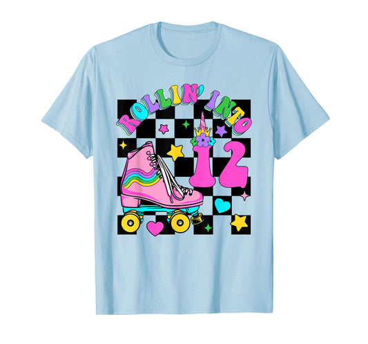 Rolling Into 12 Years Old Skater 12th Birthday Kids Girls T-Shirt