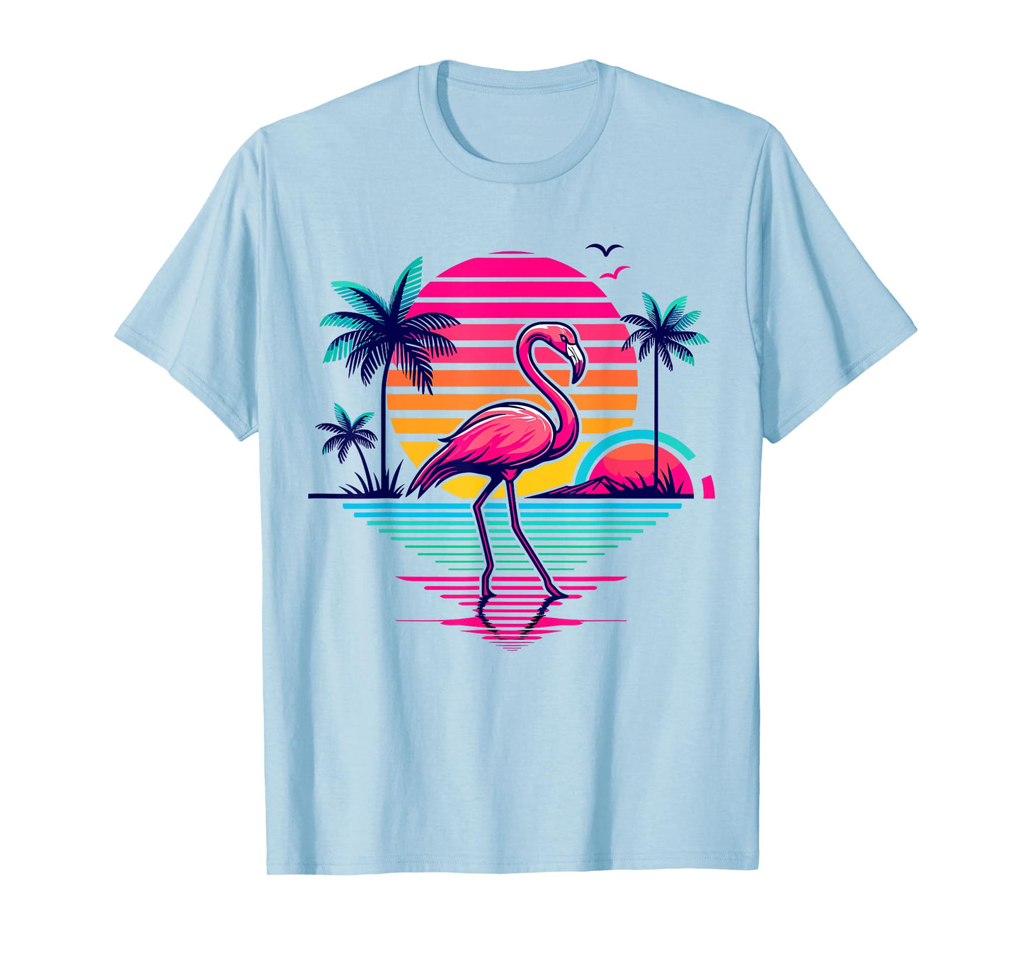 Flamingo Beach Summer Palm Trees Tropical Summer T-Shirt for Men Women Girls Kids