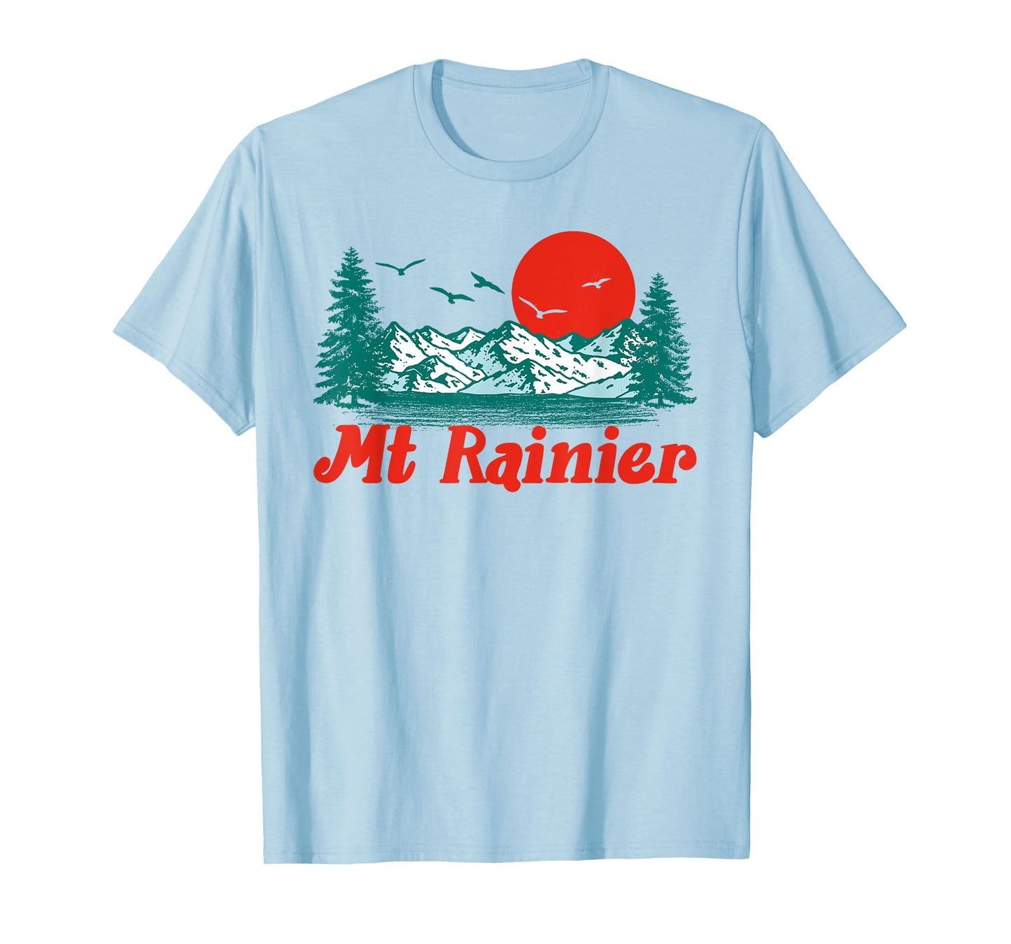 Retro Mt Rainier Mountain Trees & Sun Scene Graphic T-Shirt