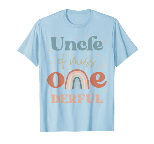Uncle of Miss Onederful Boho Rainbow Niece First Birthday T-Shirt