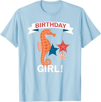 Birthday Girl SeaHorse T-Shirt with Sea Stars T-Shirt