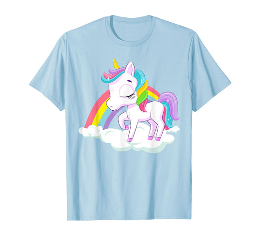 Pink Rainbow Unicorn Baby Dancing on Fluffy Clouds T-Shirt