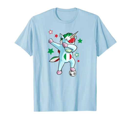 Dabbing Unicorn World Soccer Support Italy Shirt for Girls T-Shirt