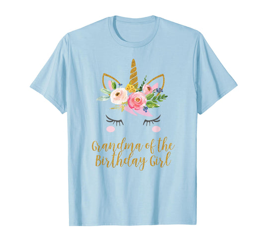 Floral Grandma of the Birthday Girl Unicorn Shirt