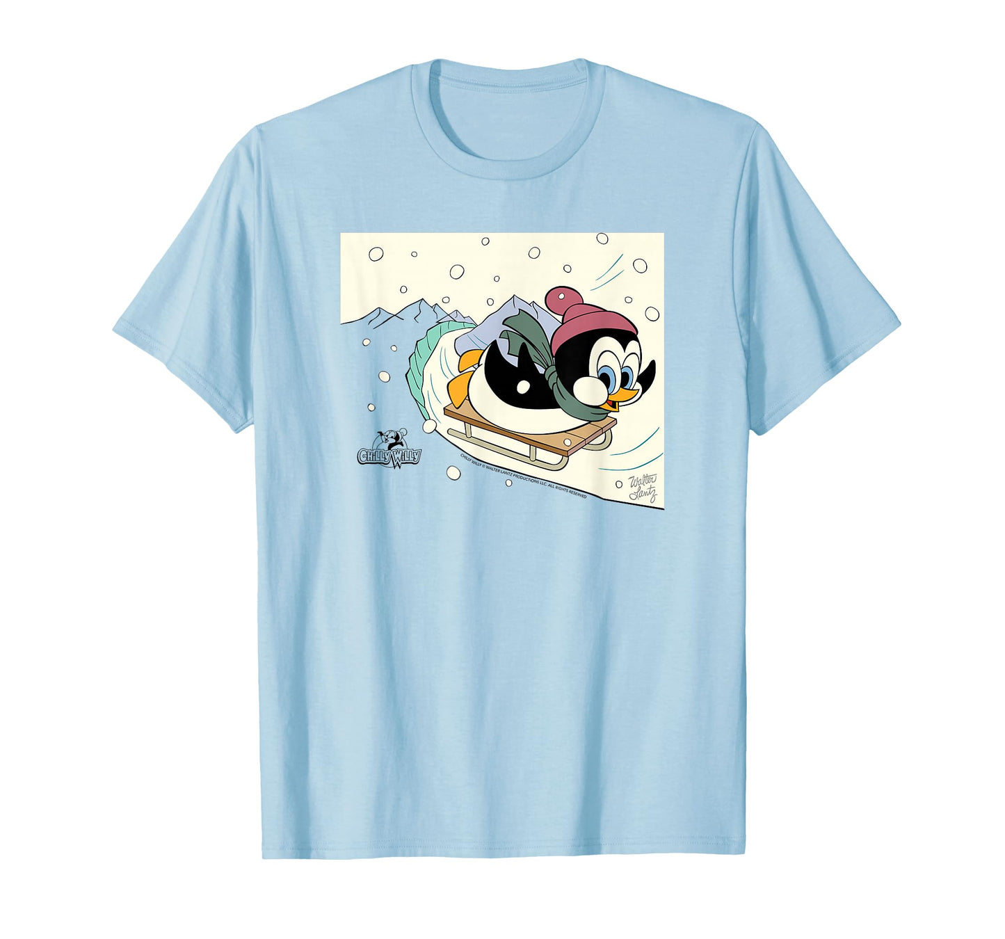 Chilly Willy the Penguin Sledding Holiday T-Shirt