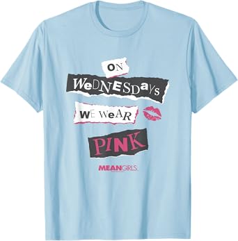 Mean Girls On Wednesdays We Wear Pink Big Chest Text Logo T-Shirt