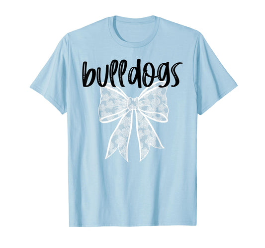 Bulldogs Coquette Aesthetic Girly Team Mascot Lace Bow T-Shirt