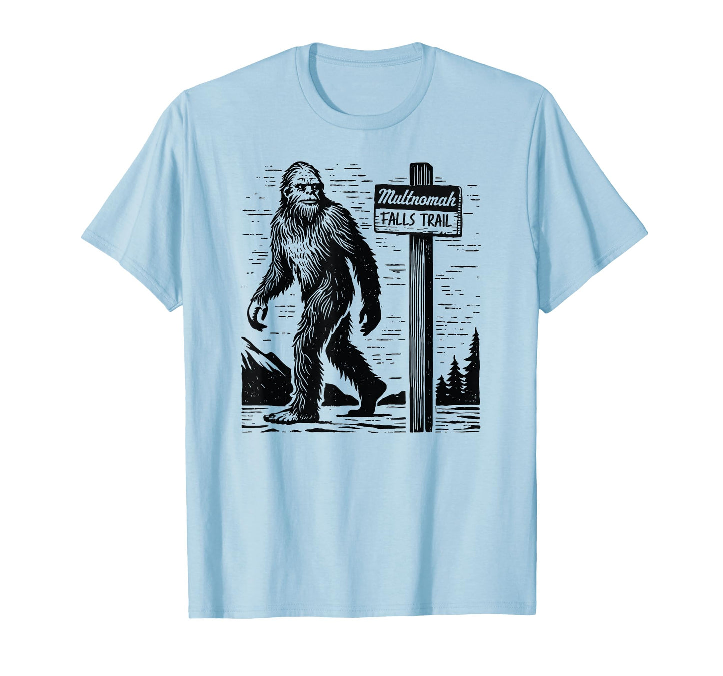 Multnomah Falls Trail Vintage Hiking & Road Trip Bigfoot T-Shirt
