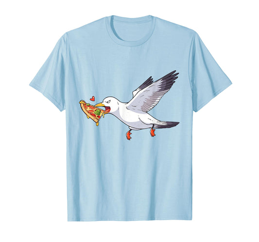 Cranky Seagull Funny Shirt Beach Birds Stealing Pizza Summer T-Shirt