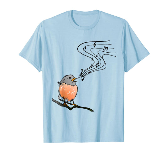 Singing bird music notes European robin bird watching T-Shirt