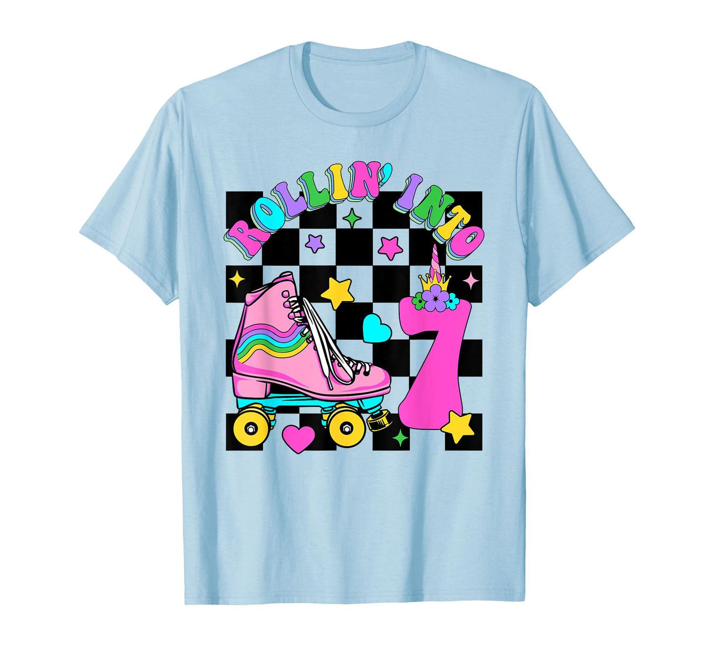 Rolling Into 7 Years Old Skater 7th Birthday Kids Girls T-Shirt