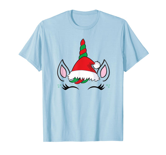 Unicorn Christmas Shirt for Girls Unicorn Santa Face Girls T-Shirt