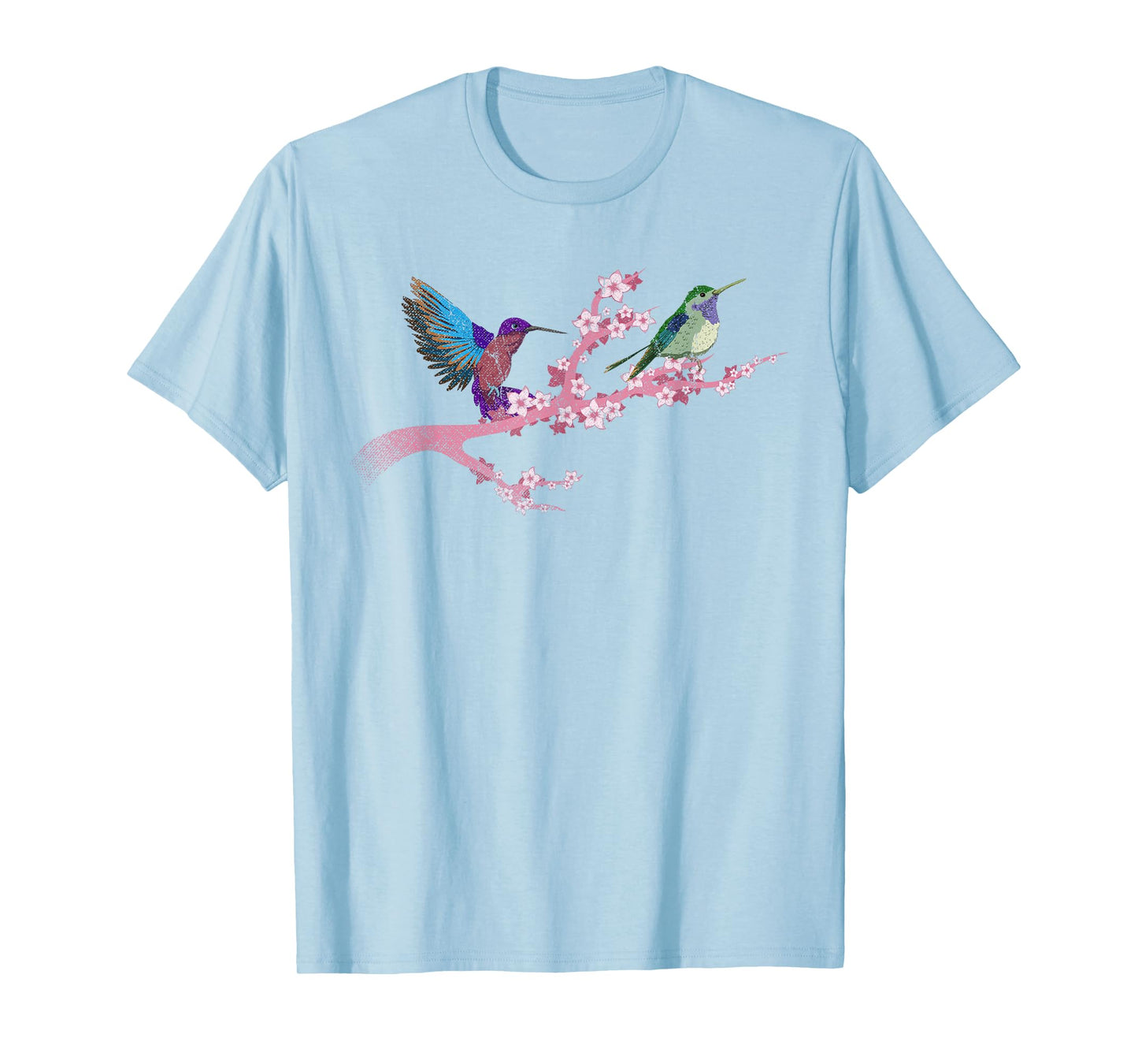 Bird Flowers Cherry Blossom Animal Vintage Hummingbird T-Shirt