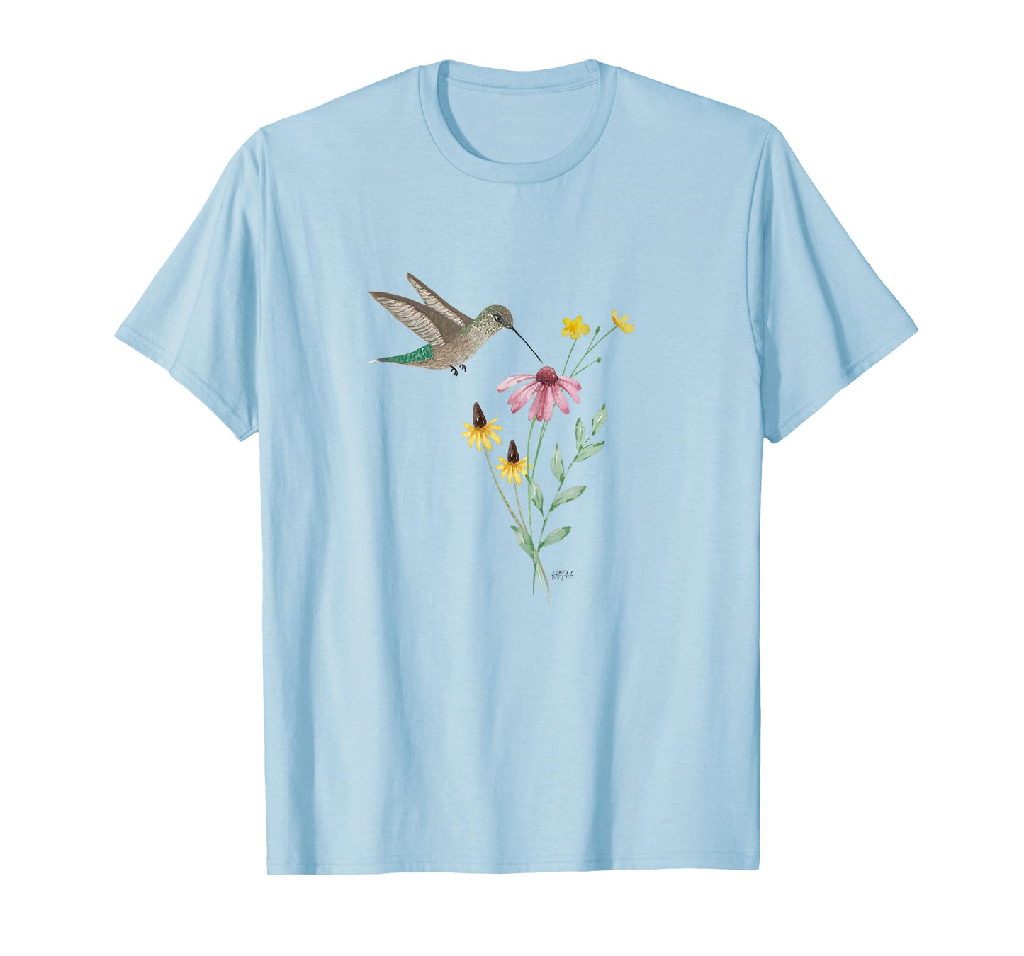 Botanical Hummingbird and flower scene, bird lover T-Shirt
