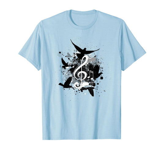Abstract Music Notes and Birds Music Lovers Art T-Shirt T-Shirt