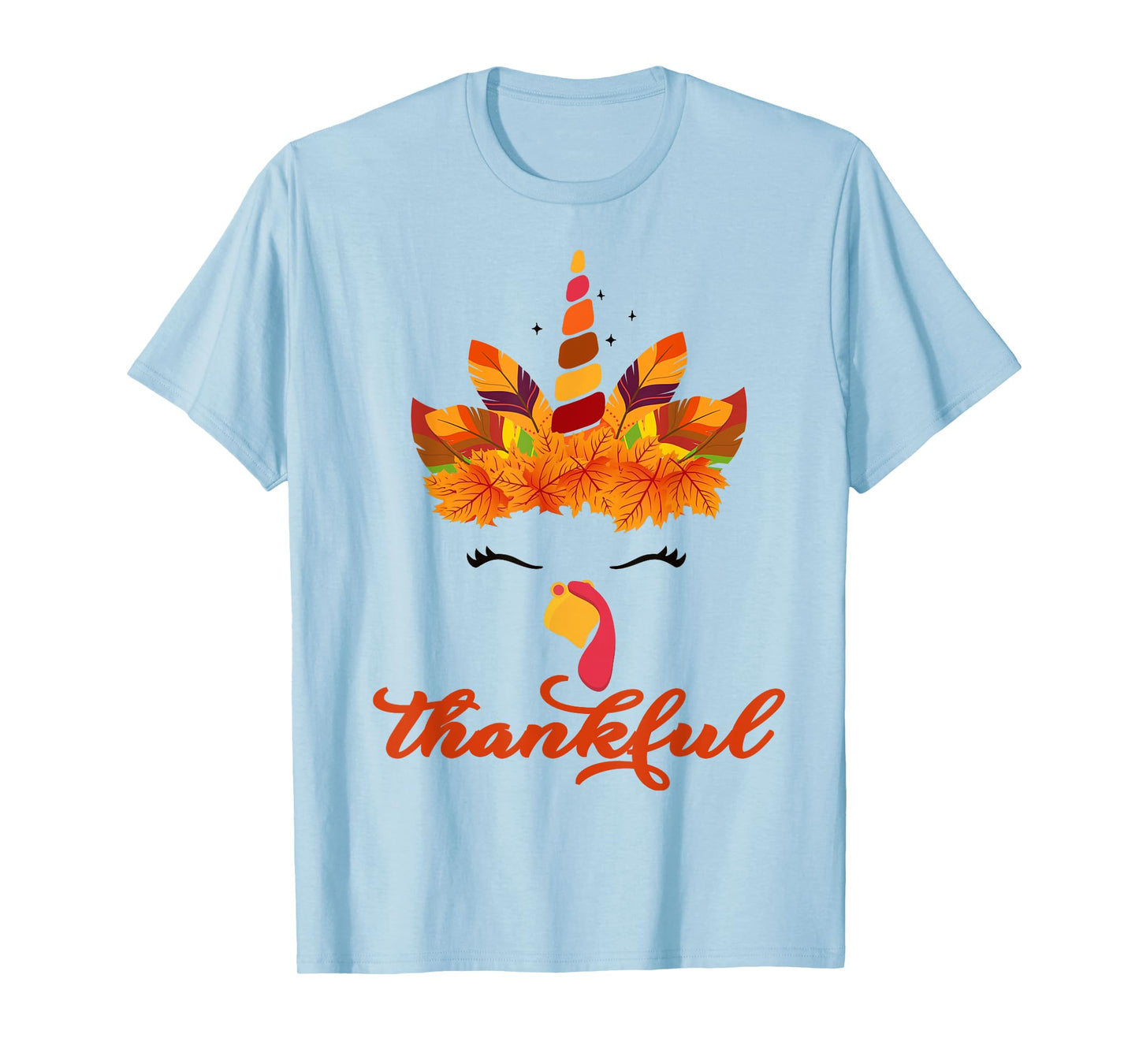 Thankful Unicorn Turkey Face Thanksgiving Outfit Girl Kids T-Shirt