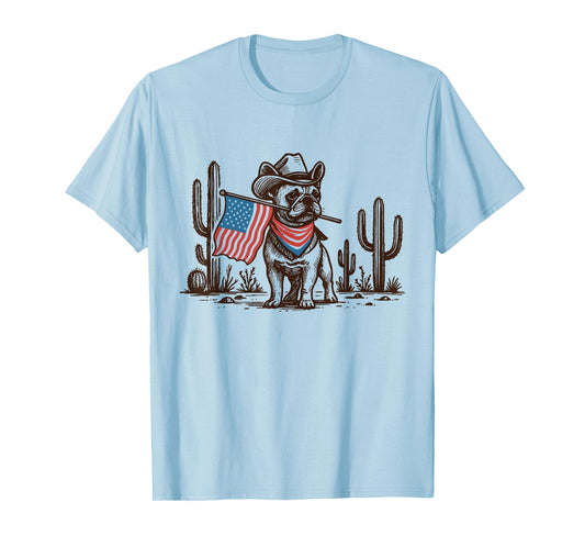 Funny Western French Bulldog 4th Of July Cute Cowboy Dog T-Shirt