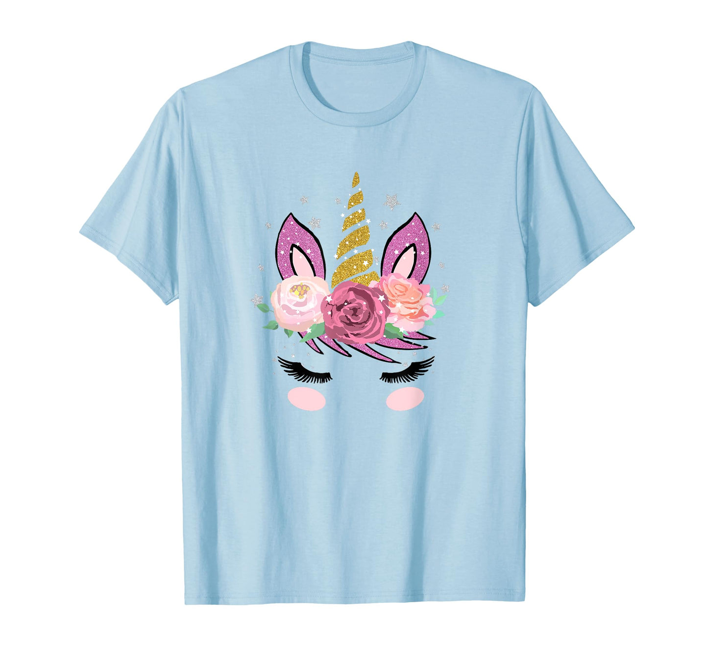 Cute Unicorn Face With Flowers And Beautiful Lashes Gift T-Shirt