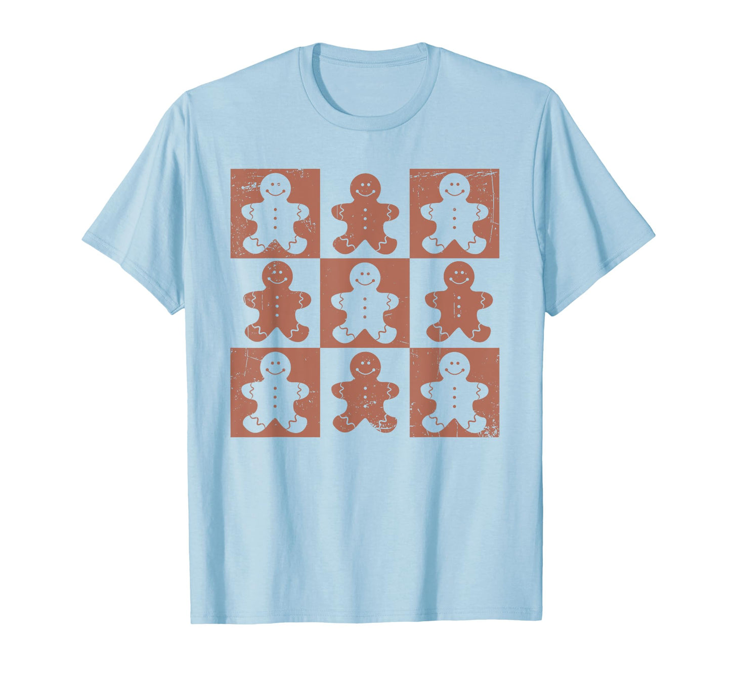 Vintage Christmas Gifts Women Men Gingerbread Retro Checkered Gingerbread Man Distressed Christmas Pajamas T-Shirt