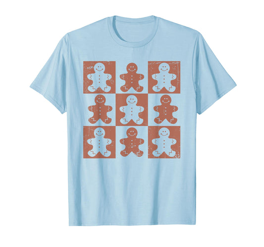 Vintage Christmas Gifts Women Men Gingerbread Retro Checkered Gingerbread Man Distressed Christmas Pajamas T-Shirt