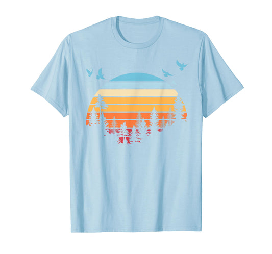 Retro Flock Of Birds Wildlife Nature Outdoors Trees Forest T-Shirt