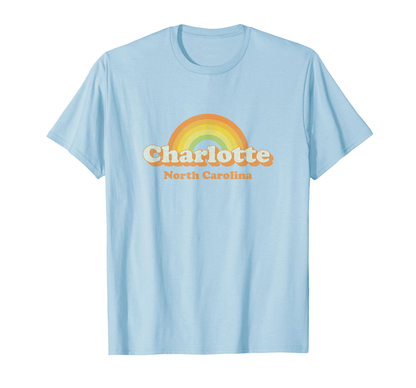 Retro Charlotte NC T Shirt Vintage 70s Rainbow Tee T-Shirt