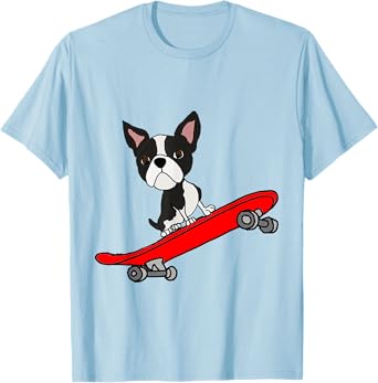 Smilealottees Funny Boston Terrier on Skateboard T-shirt