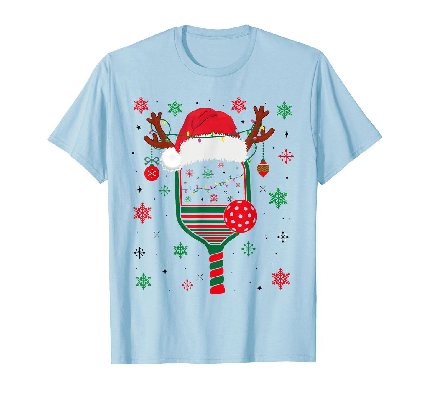 Pickleball Player Christmas Holiday Reindeer Xmas Women Men T-Shirt