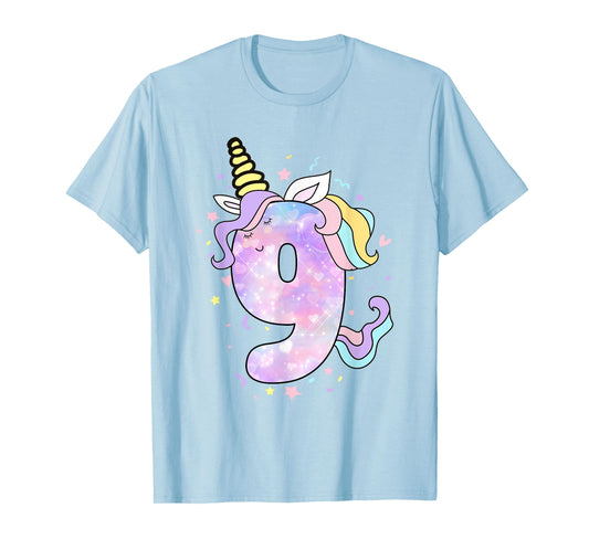 Unicorn Birthday Shirts for Girls Outfit 9th Nine Year Old T-Shirt