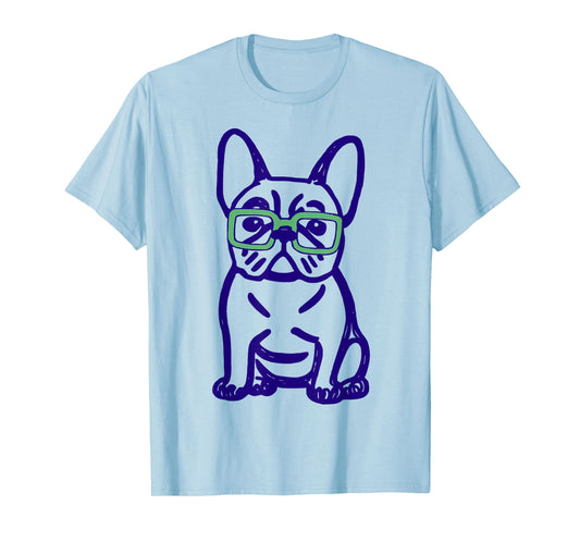 Cute French Bulldog Graphic with Glasses Pop Art Frenchie T-Shirt