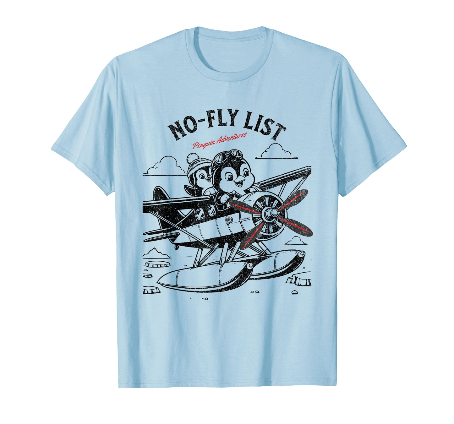 Flying Penguin Adventure No-Fly List Funny Penguin T-Shirt