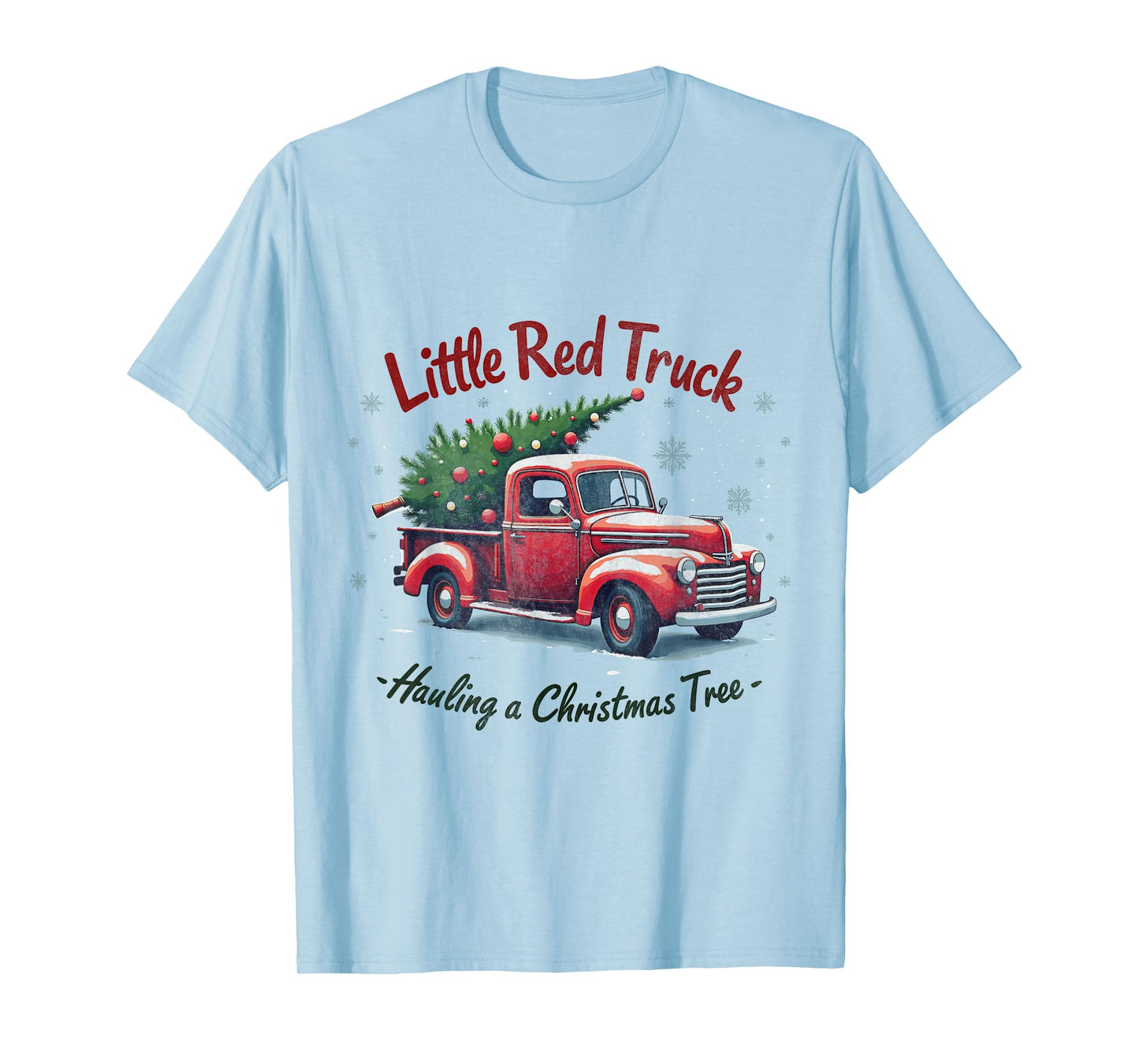 Little Red Truck Hauling a Christmas Tree Family Matching T-Shirt