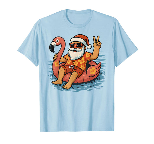 Christmas In July Santa Flamingo Summer Xmas Boys Kids T-Shirt