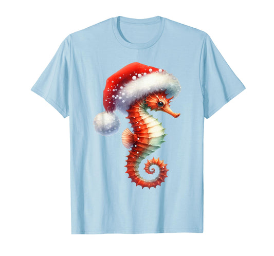 Coastal Christmas Seahorse Beach Holiday Winter Xmas T-Shirt