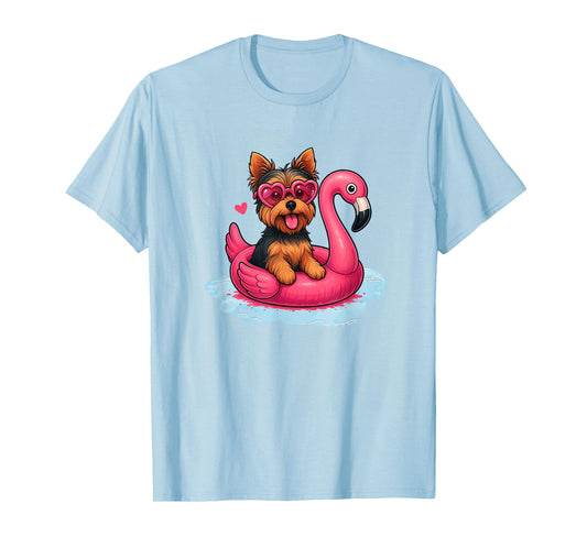 Yorkshire Terrier Flamingo Pool Float Cute Summer Pup T-Shirt